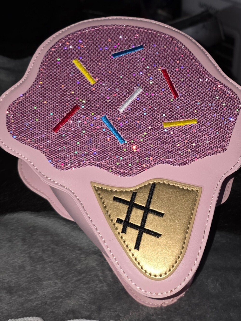 Pink Ice Cream Cone Crossbody Bag with Sparkle Sprinkles
